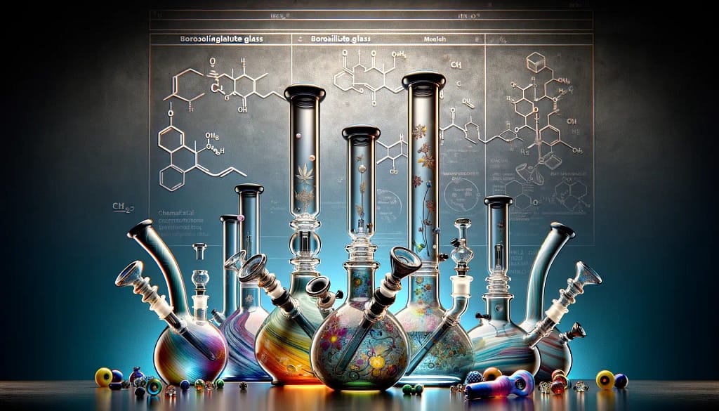A high-quality image showcasing a collection of borosilicate glass bongs, emphasizing their unique artistic capabilities